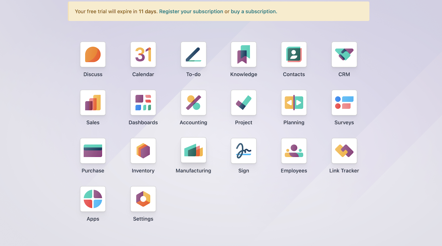 Интерфейс современной ERP-системы Odoo
