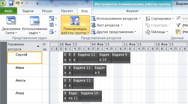Планировщик работы группы после выравнивания